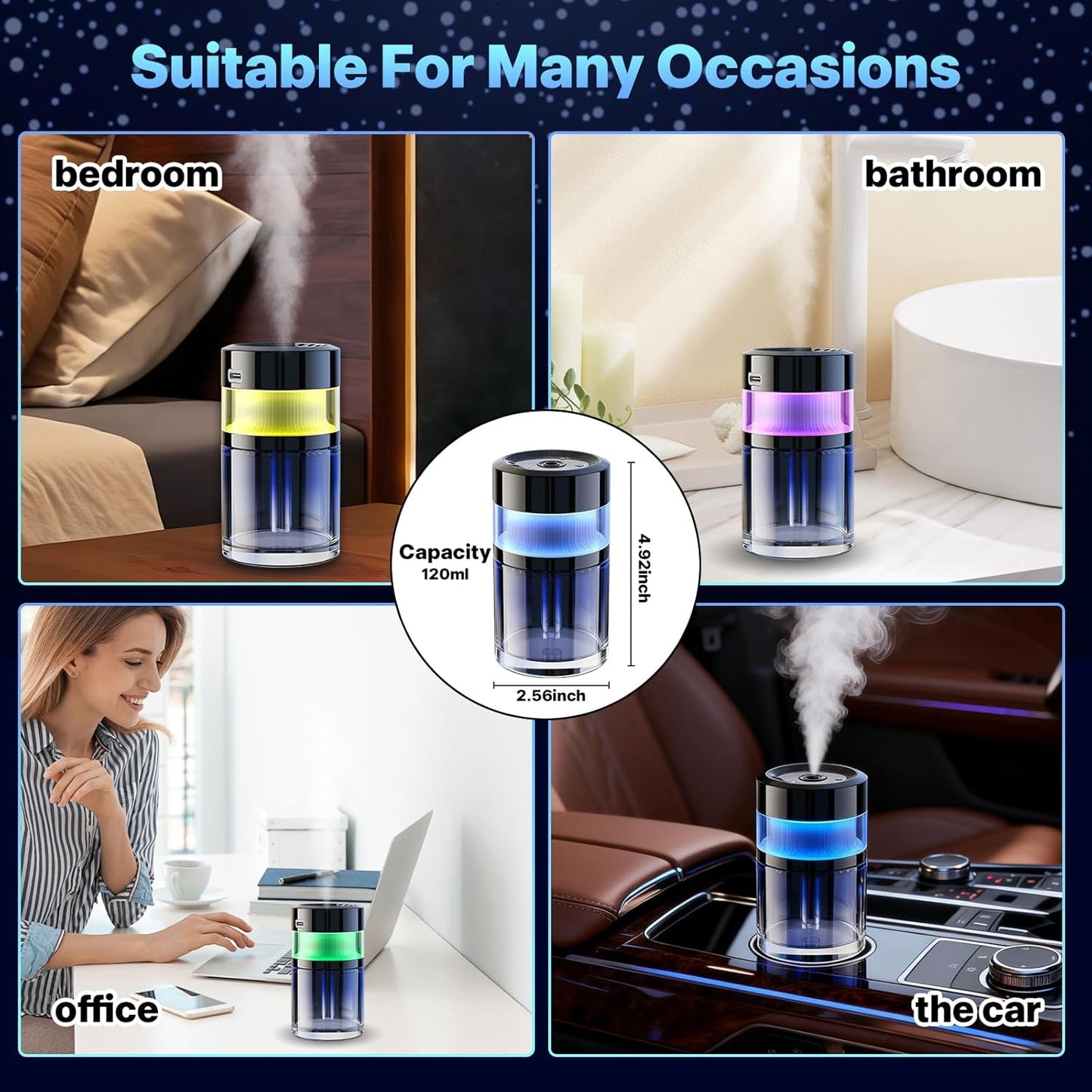 4 Adjustable Mist Modes Car Air Freshener Diffuser