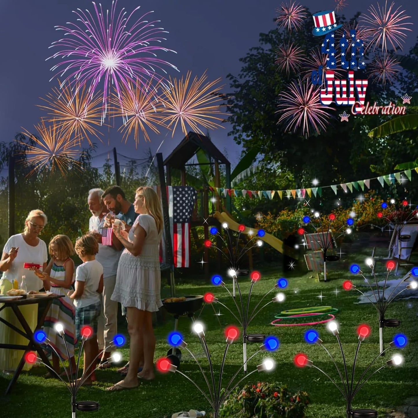 Solar Garden Lights Red White Blue 4th of July Decorations