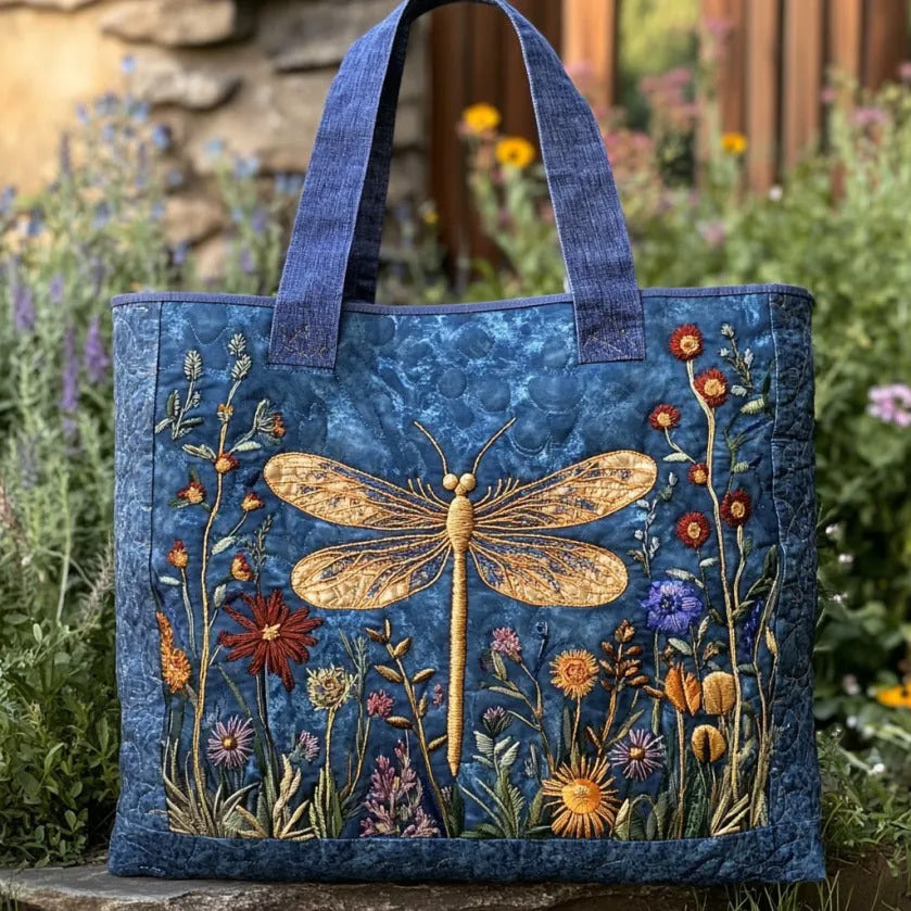 Golden Dragonfly Handmade Tote Bag