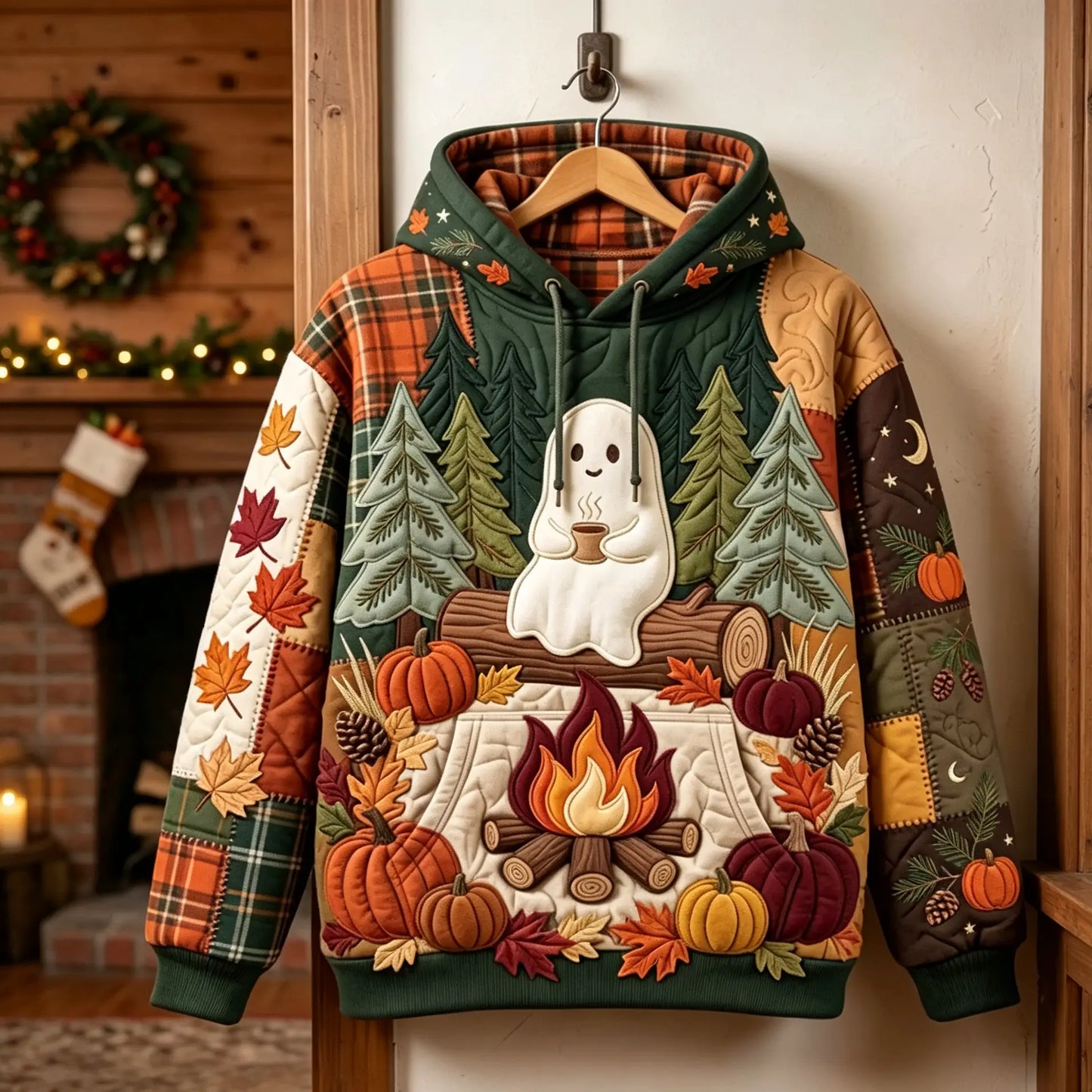 Autumn Ghost Quilted Casual Regular Fit Long Sleeve Hoodie Sweatshirt