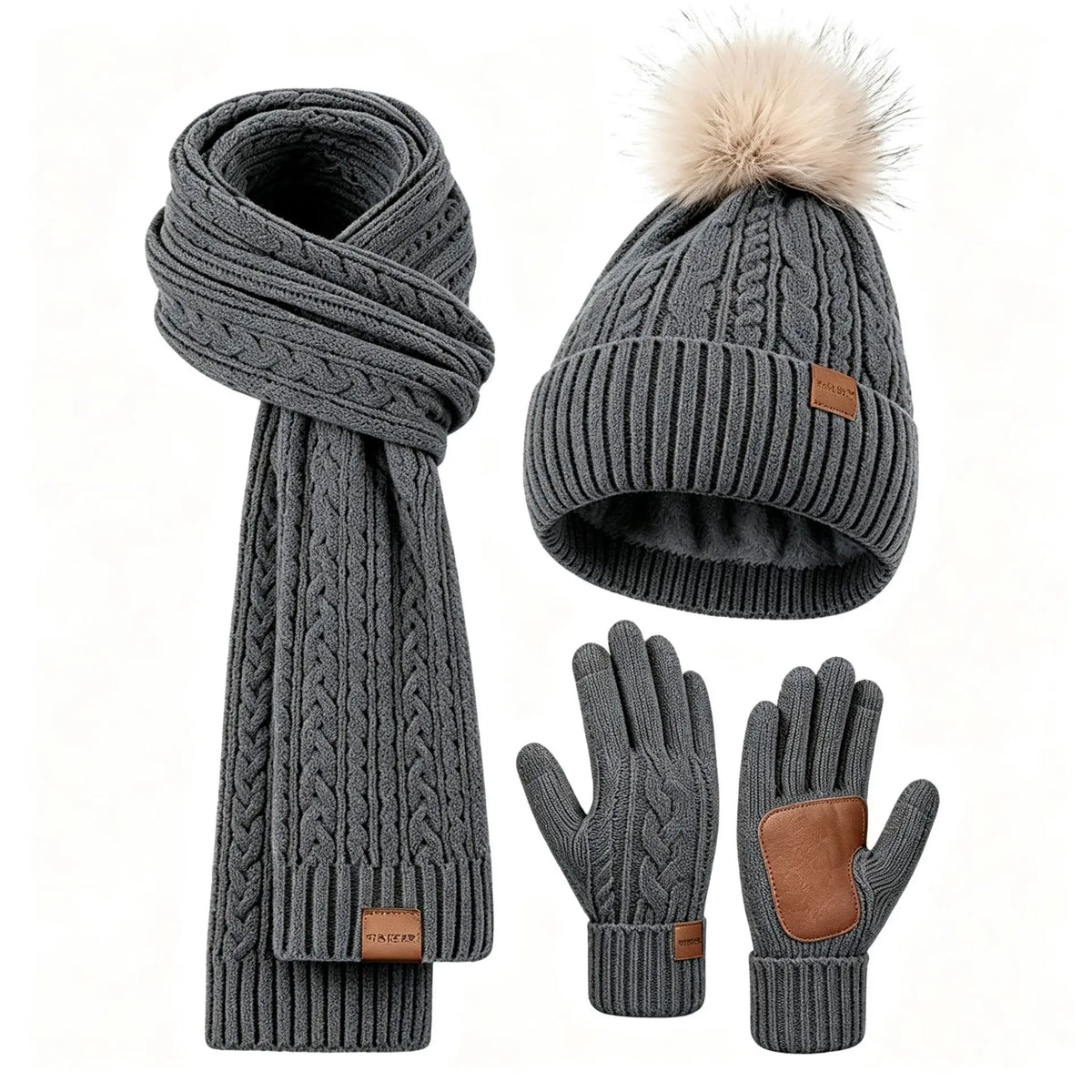 3 in 1 Winter Warmer Beanie Fleece Lined Knit Hat Scarf Gloves Gift Set