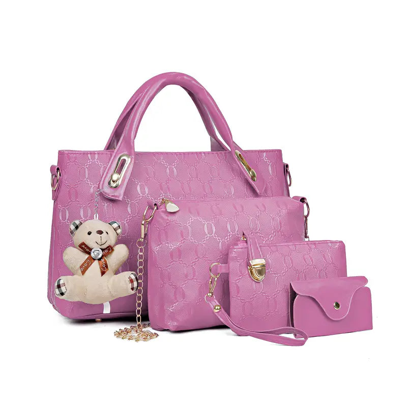 4-Piece PU Leather Tote Crossbody Matching Handbag Set