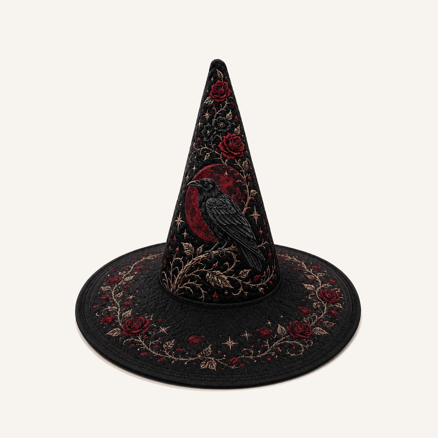 Black Rose Raven Victorian Gothic Handcrafted Quilted Witch Hat
