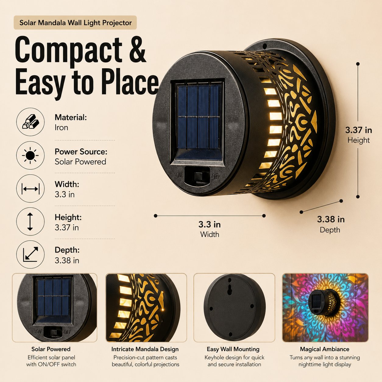 ✨Solar Mandala Wall Light Projector