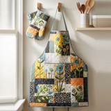 Flower Quilted Apron Set (2-Piece) – Padded Apron + Heat-Resistant Oven Mitts