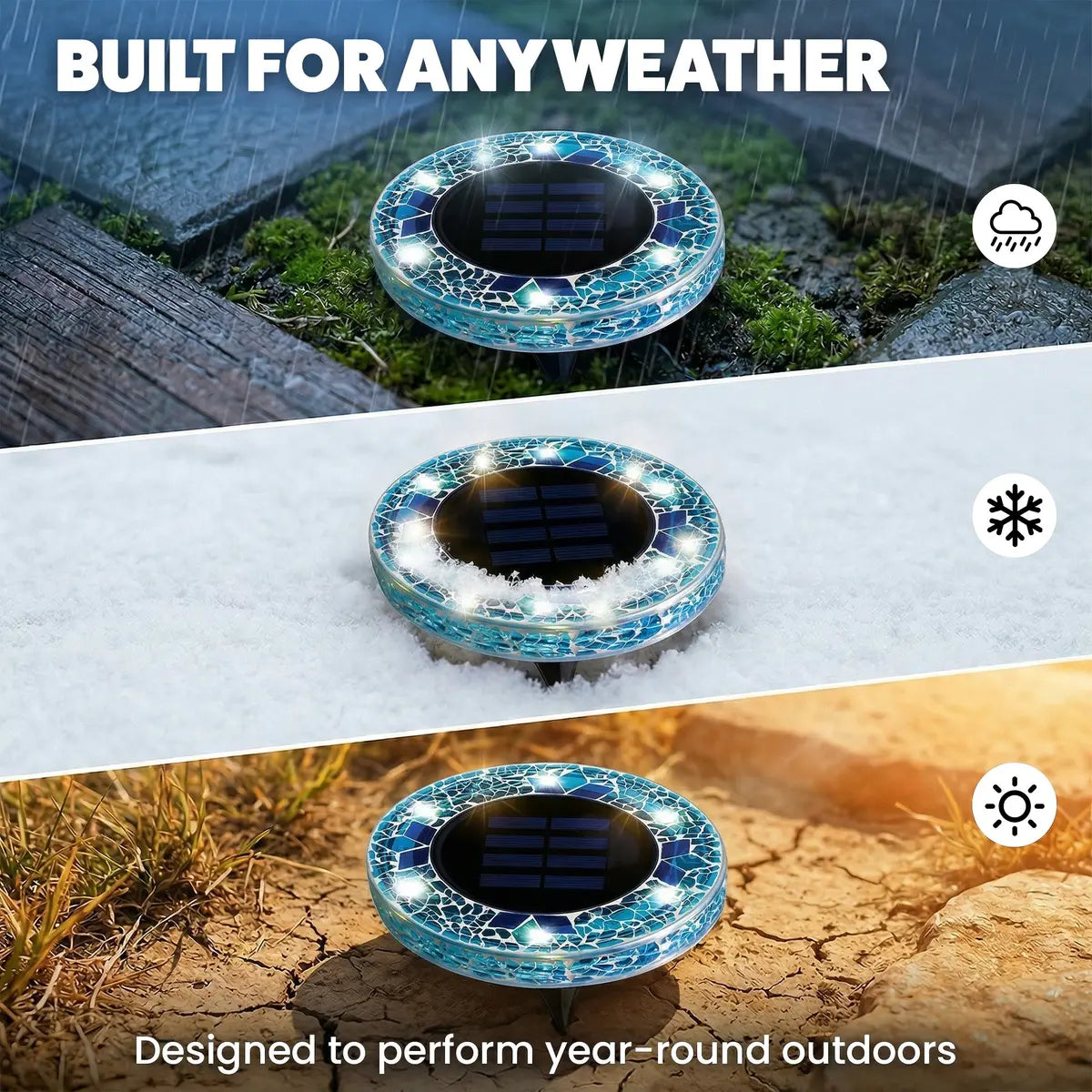 Waterproof Outdoor Glass LED Mosaic Solar Disk Light