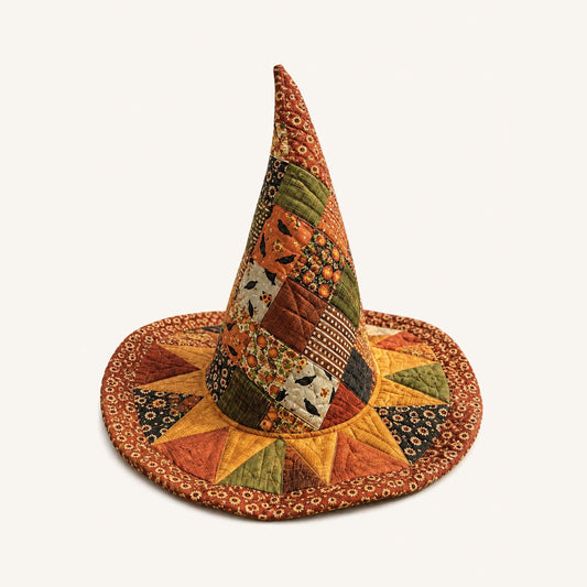 Vintage Harvest Pumpkin Handcrafted Quilted Witch Hat
