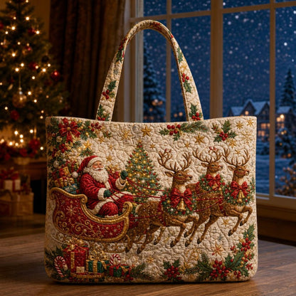 Santa Claus and Reindeer Handmade Tote Bag
