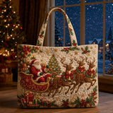 Santa Claus and Reindeer Handmade Tote Bag