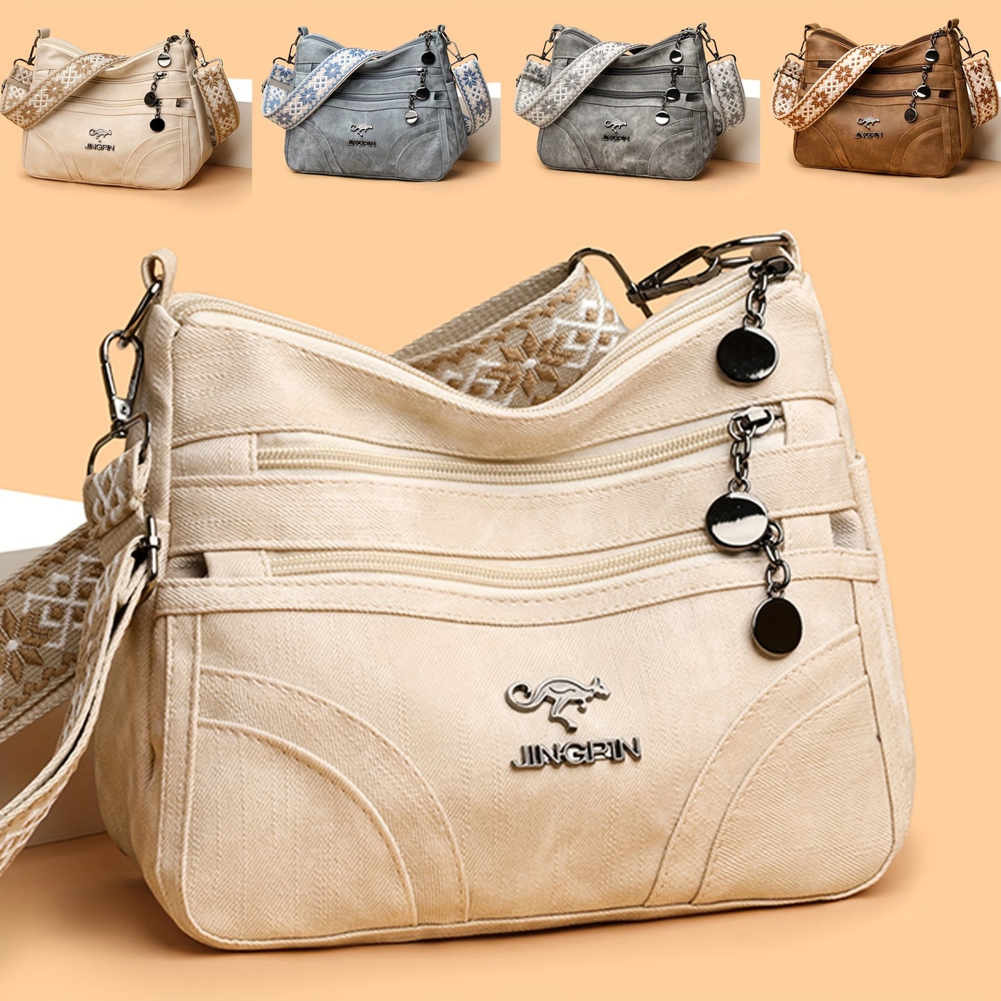 Women's Length Multi-Pocket Crossbody Shoulder Bag