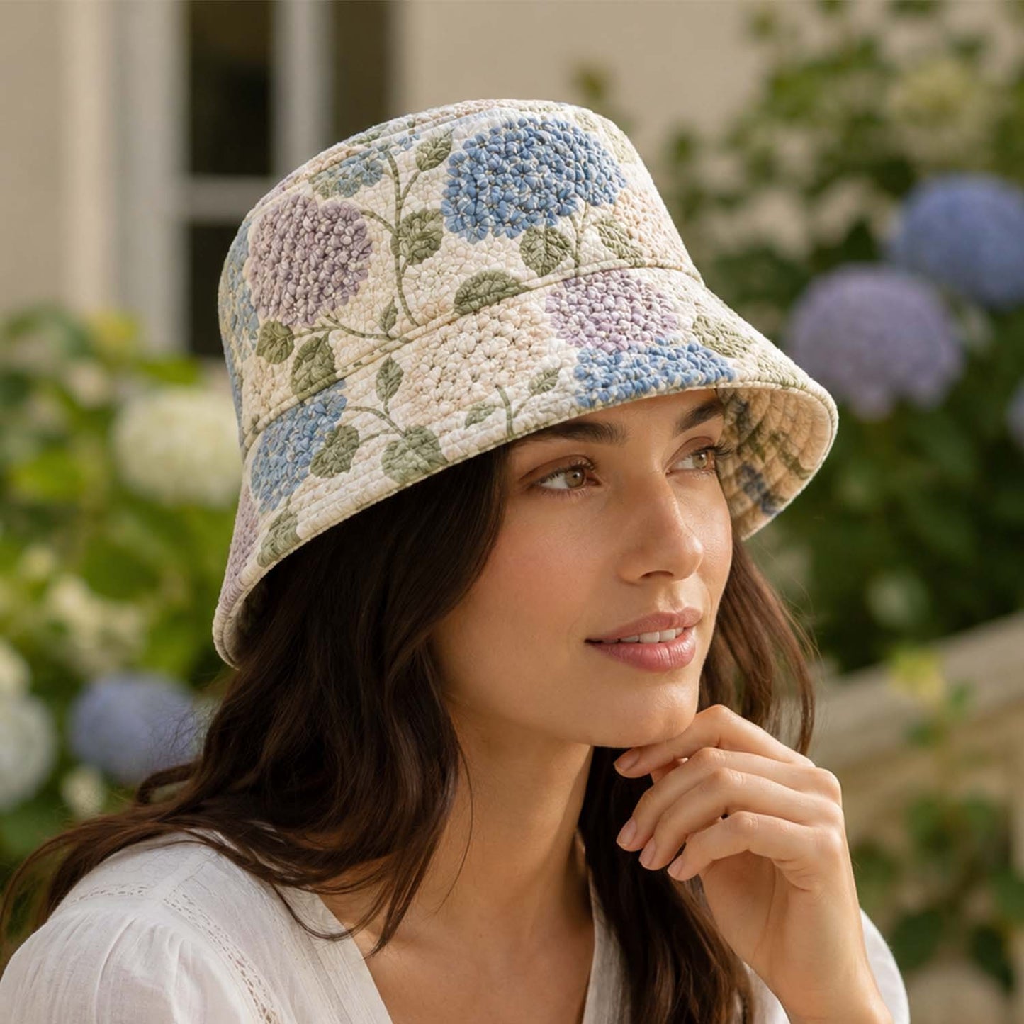 Hydrangea Floral Quilted Bucket Hat