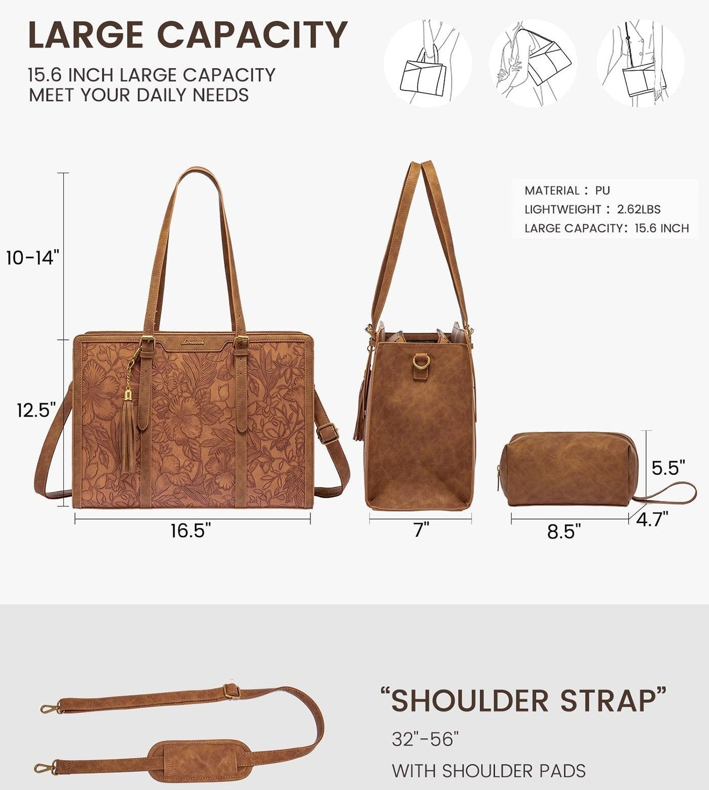 Vintage Embossed Leather Laptop Tote Set