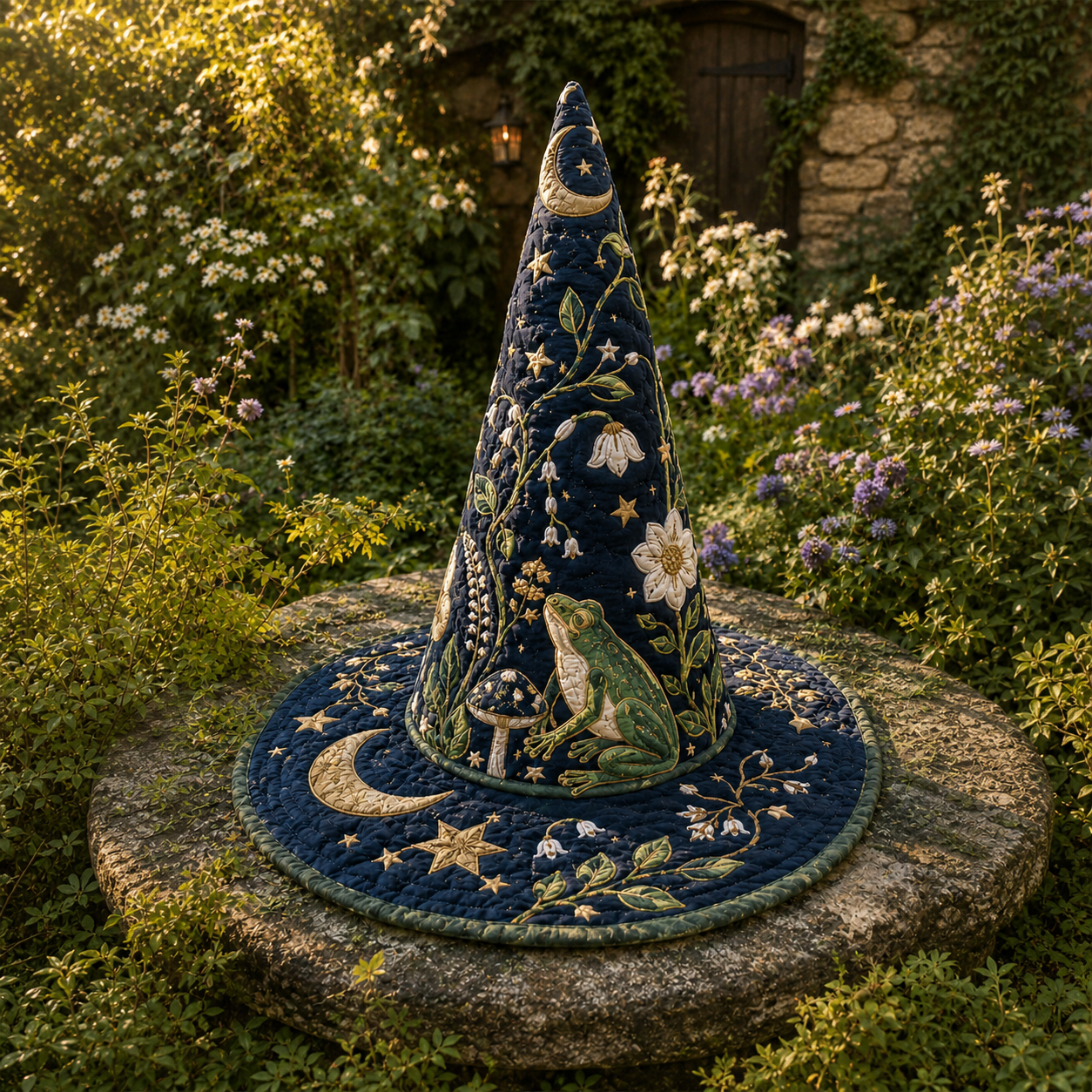 Enchanted Moon Garden Handcrafted Quilted Witch Hat