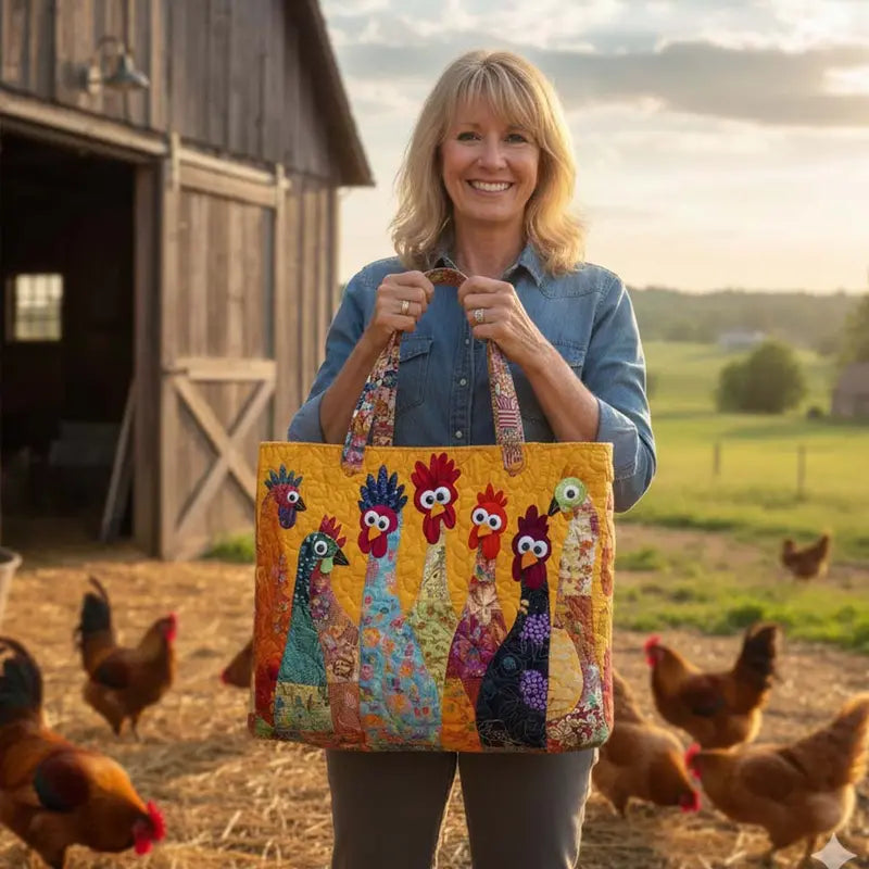 Bohemian Chicken Quilted Tote Bag