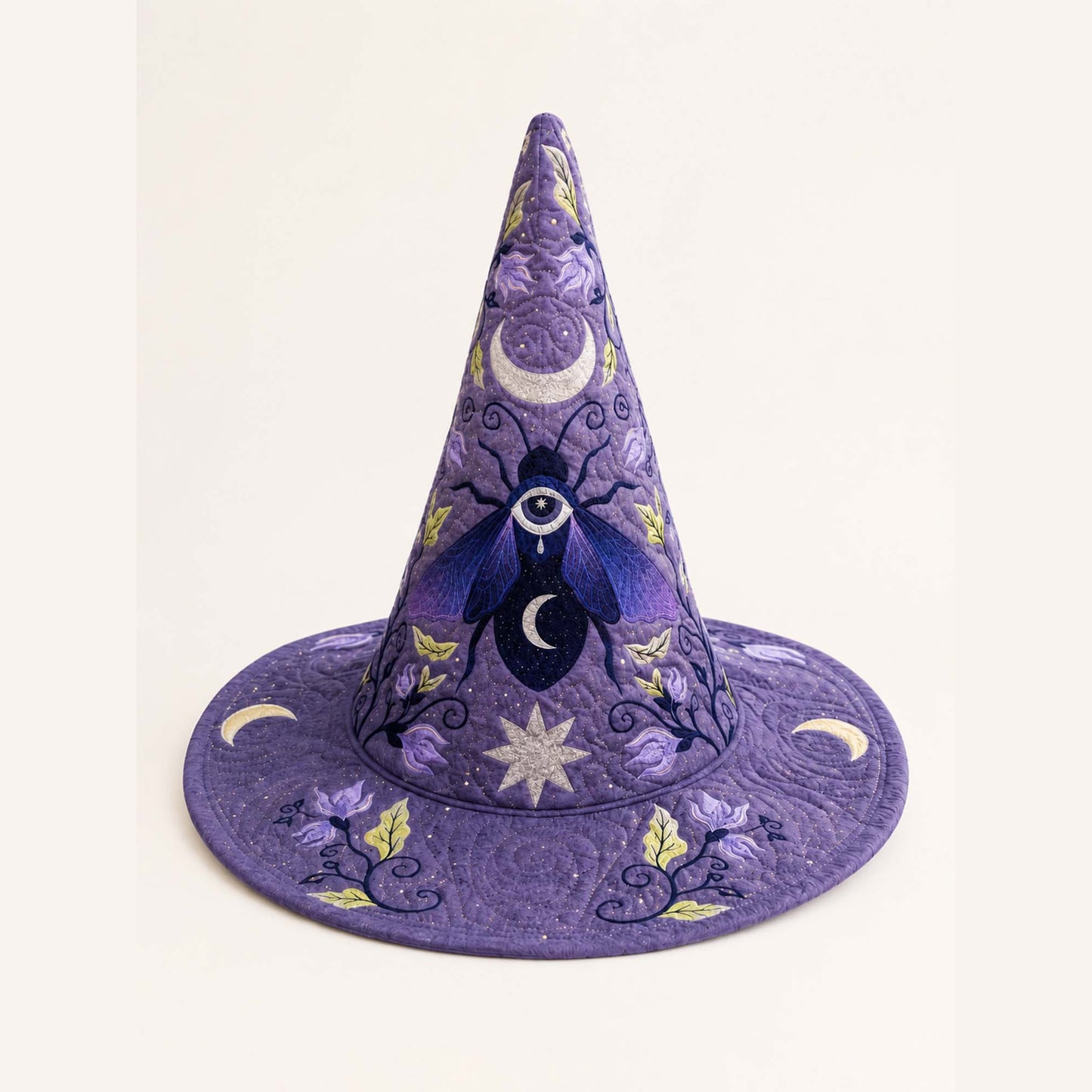 Purple Moon Mystic Celestial Handcrafted Quilted Witch Hat