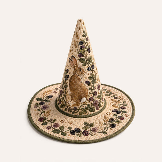 Woodland Rabbit Cottagecore Botanical Handcrafted Quilted Witch Hat