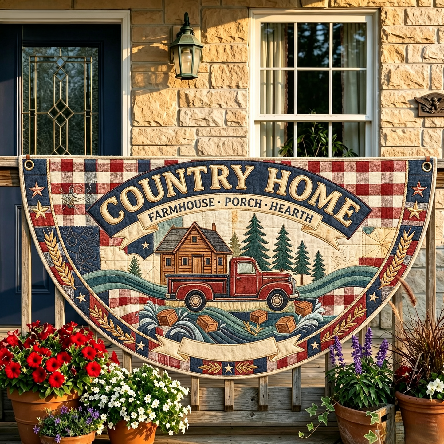 Country Home Farmhouse Quilted Fan Flag