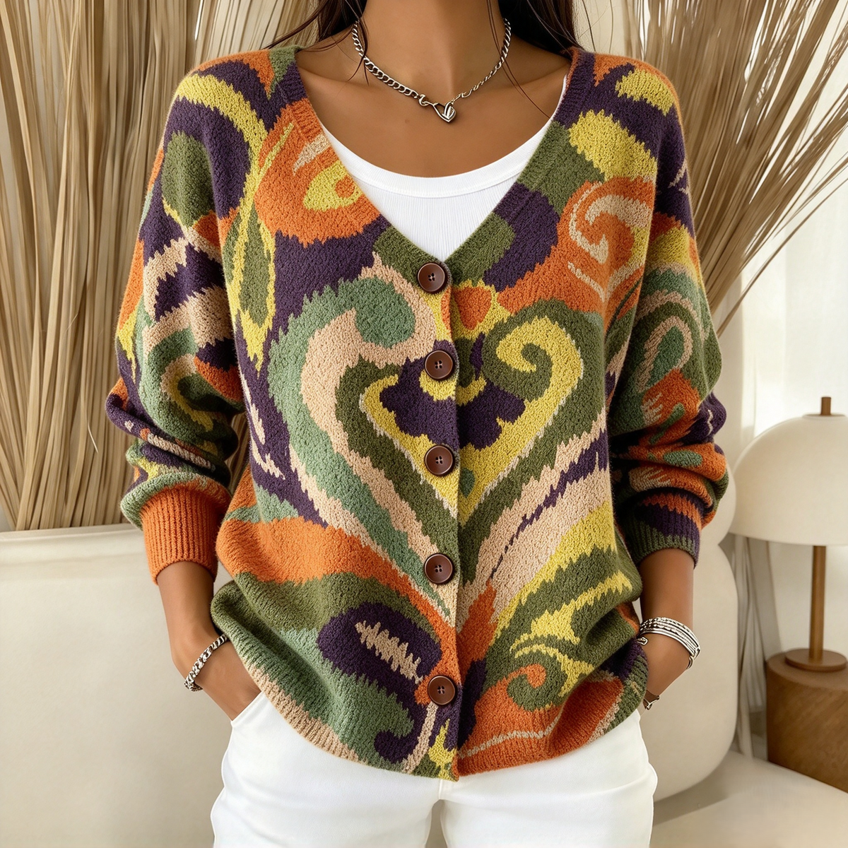 Comfortable Button-up Faux-knit Cardigan