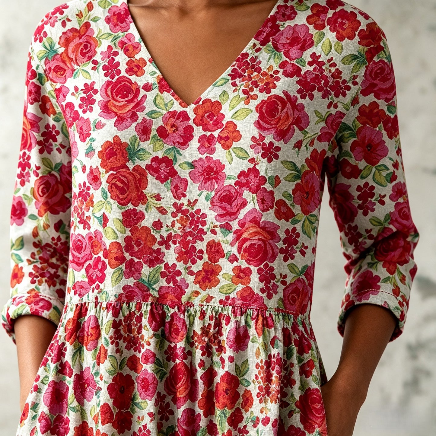 Flower Printing Long Blouse Eith A Striking Pattern