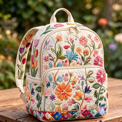 Vibrant Wildflower Quilted Backpack