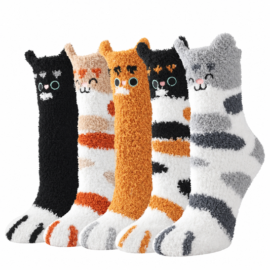 Cat Paw Ear Cute Fall Cozy Fluffy Slipper Socks 5 Pairs