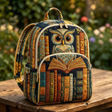 Vintage Owl & Book Quilted Backpack