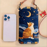 Moon And Cat Quilted Slim Phone Crossbody Bag