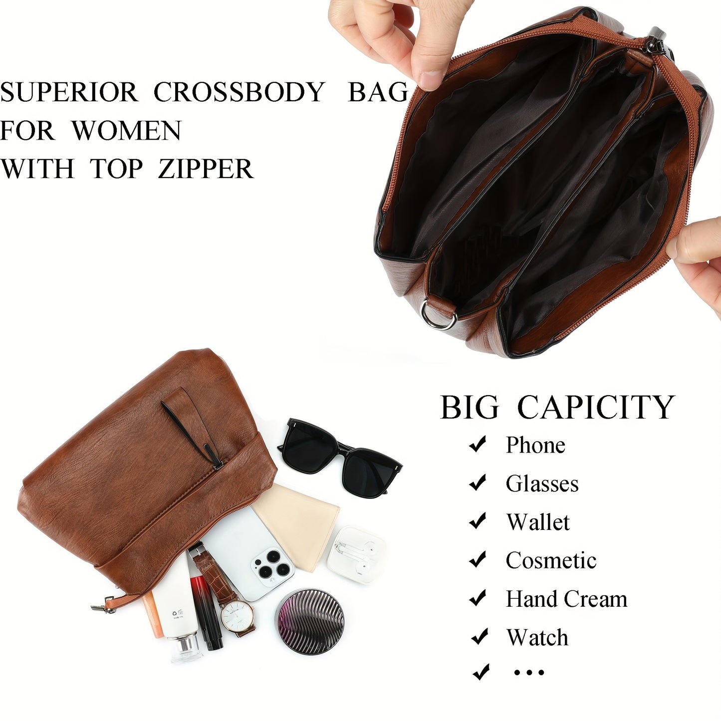 PU Leather Multi-Pocket Crossbody Bag