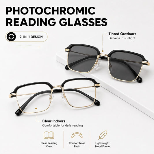 Anti Blue Light UV Photochromic Reading Glasses (Gift-Free Eyeglass Case)