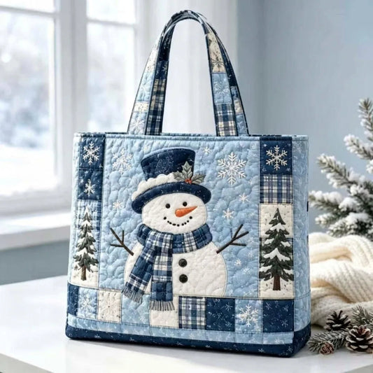 Plaid Snowman Handmade Tote Bag