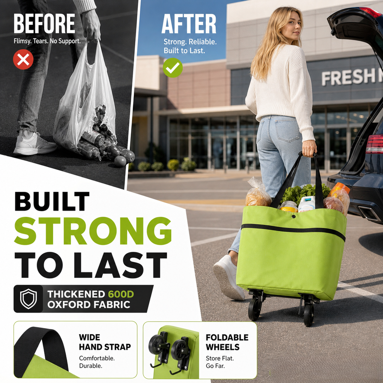 2-in-1 Foldable Shopping Trolley – Sturdy Bag