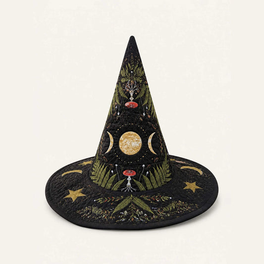 Dark Forest Mushroom Witchcore Handcrafted Quilted Witch Hat