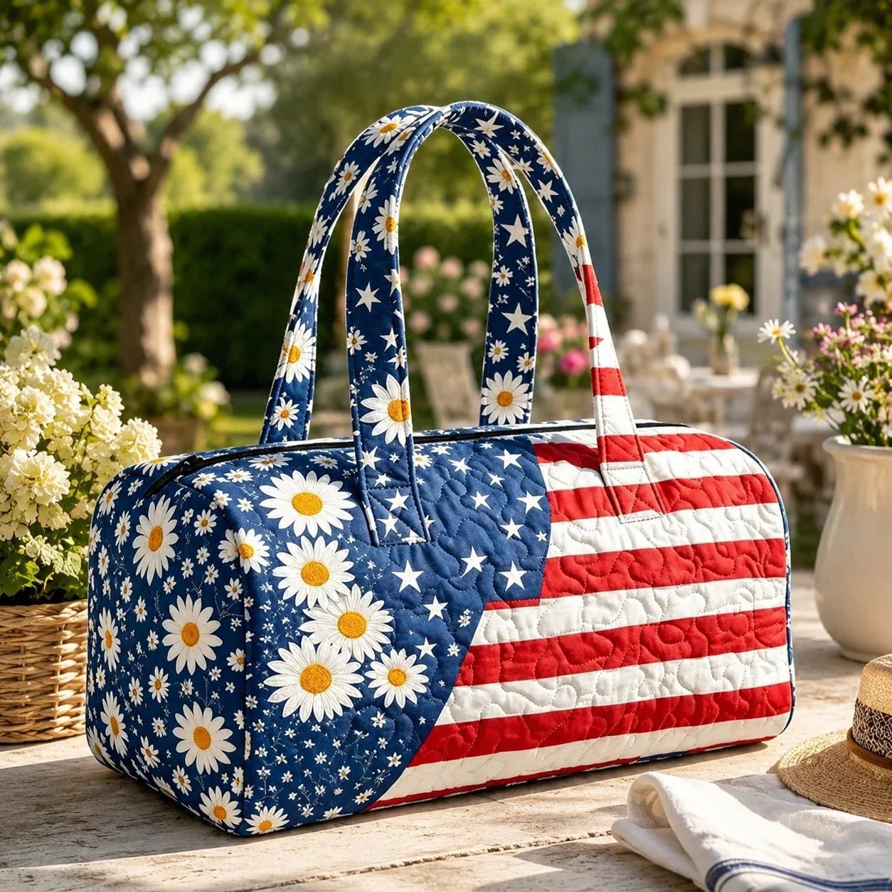 🔥Floral American Flag Travel Duffel