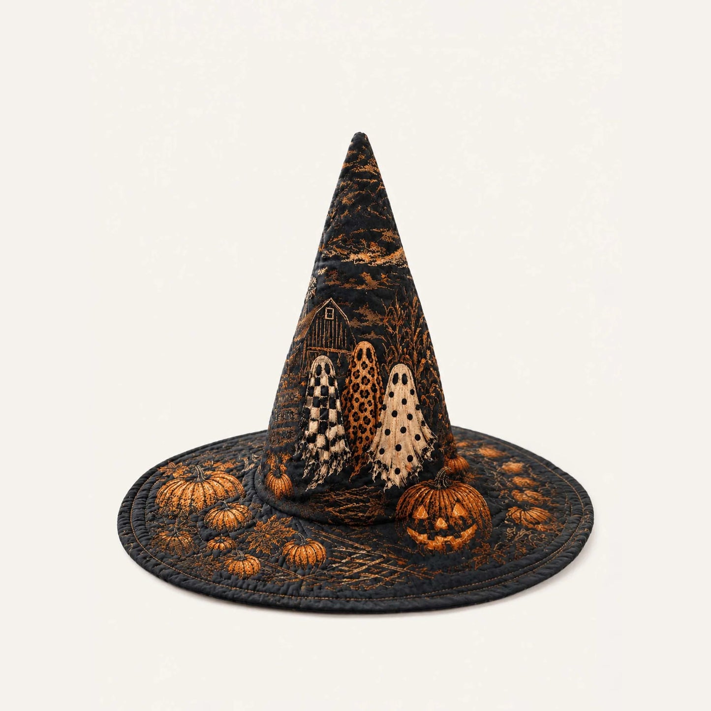 Gothic Halloween Haunted Pumpkin Handcrafted Quilted Witch Hat