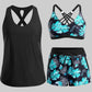 3 Piece Tankini with Shorts - Sporty Swimsuit