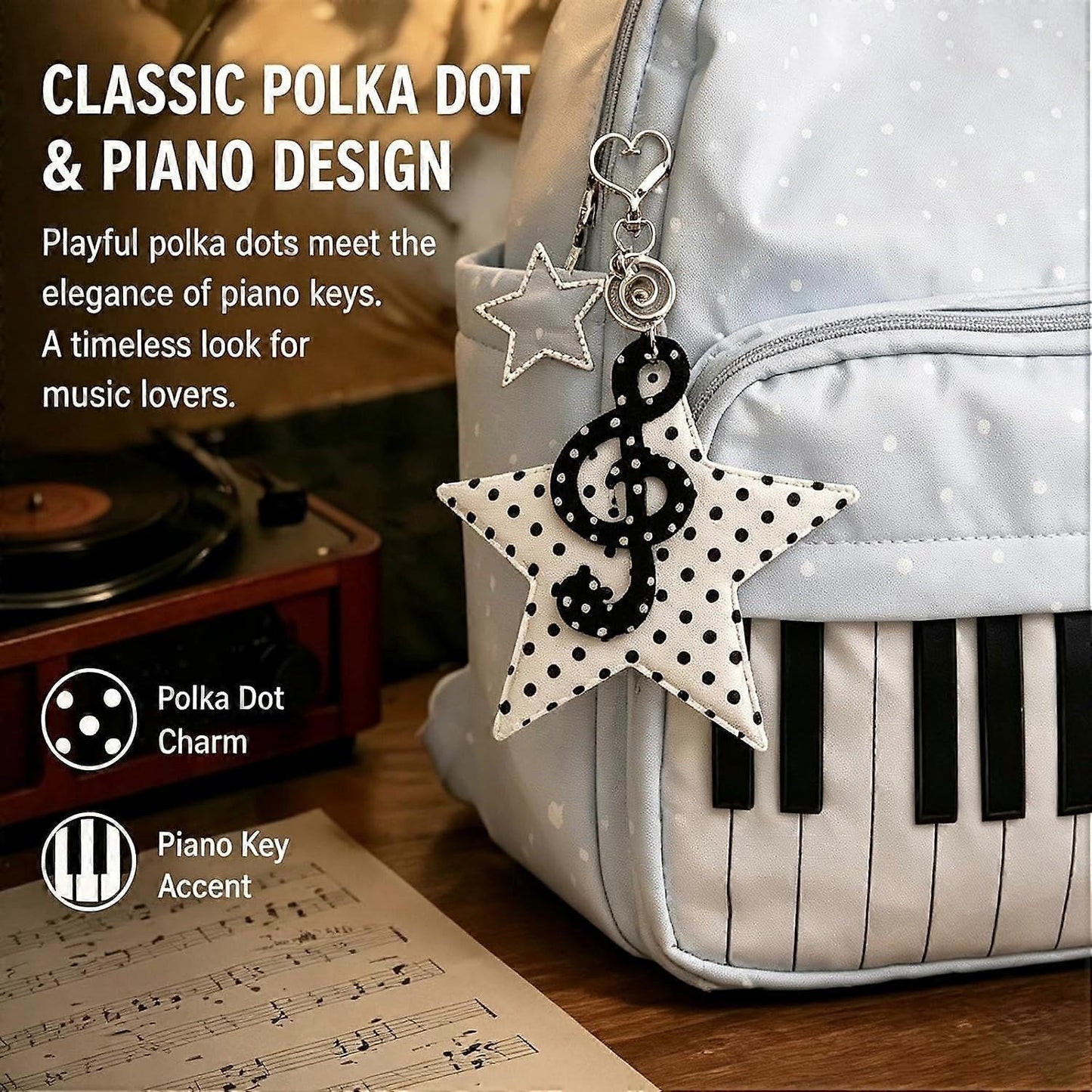 Piano Backpack – Whimsical Polka Dot Music Daypack