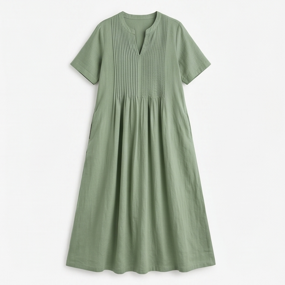 Pin-Tuck Maxi Dress with Pockets