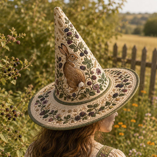 Woodland Rabbit Cottagecore Botanical Handcrafted Quilted Witch Hat