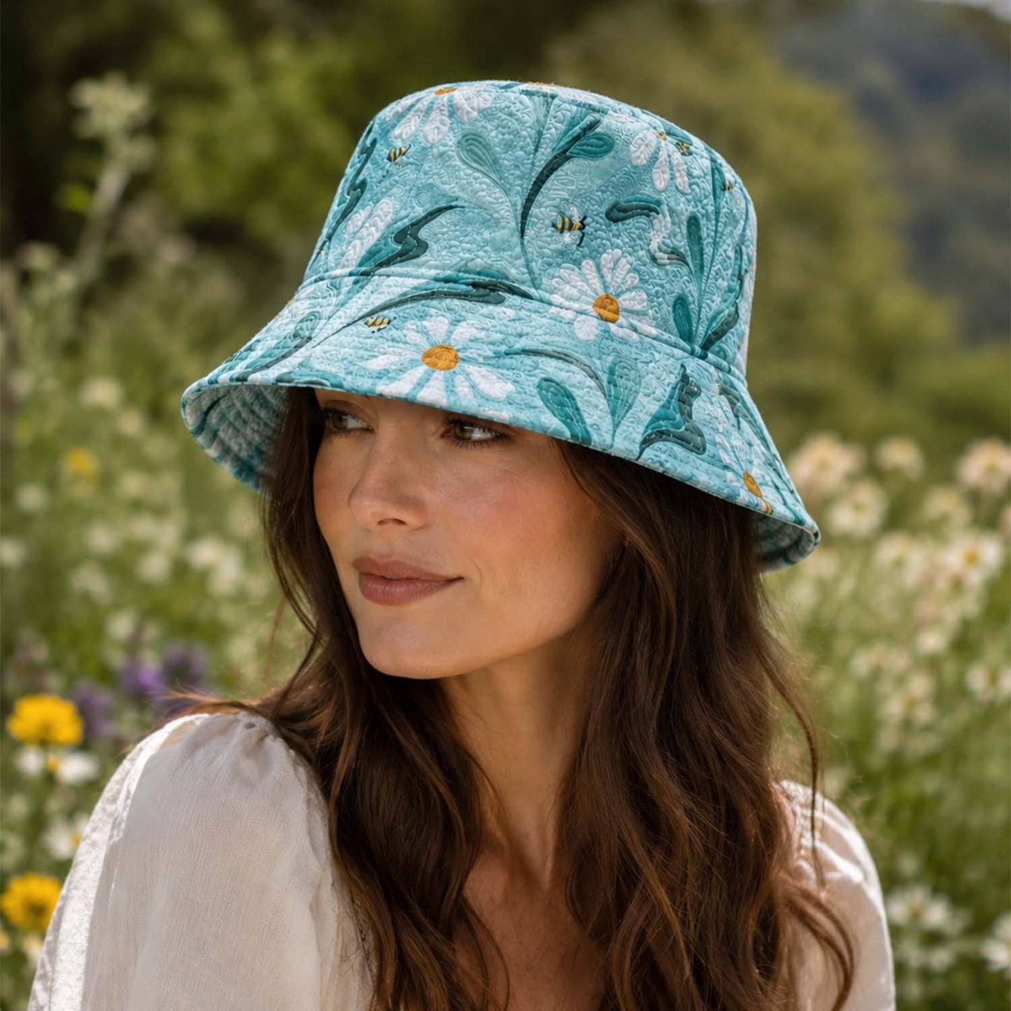 Coastal Botanical Quilted Bucket Hat