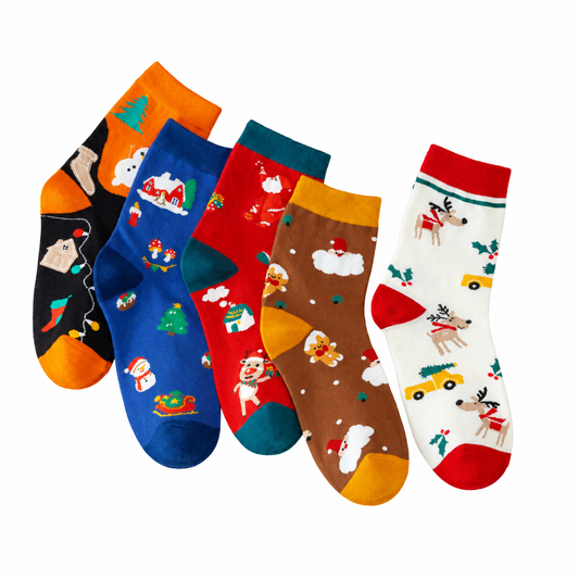 Christmas Cartoon Animal Face Socks 5 Pairs