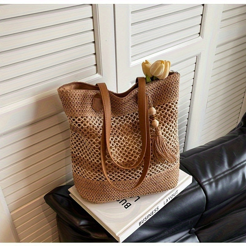 Straw Beach Woven Tote Bag