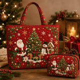 2pcs Santa Christmas Tree Snowman Quilted Tote Bag Set