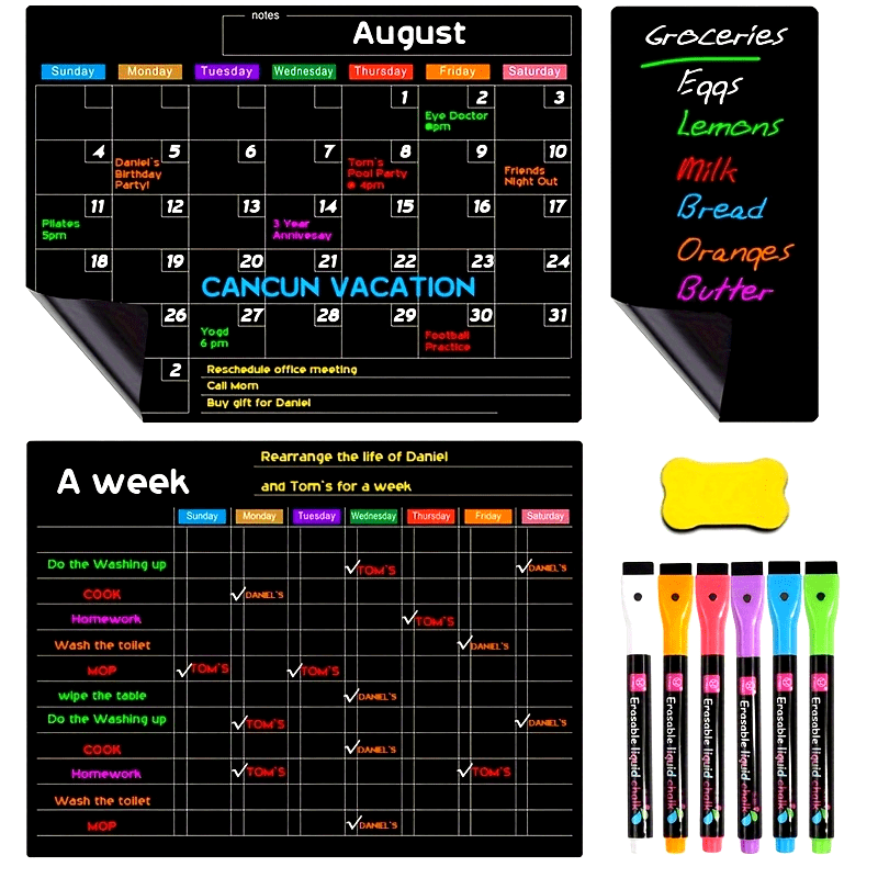 Magnetic Calendar Board with Erasable Markers