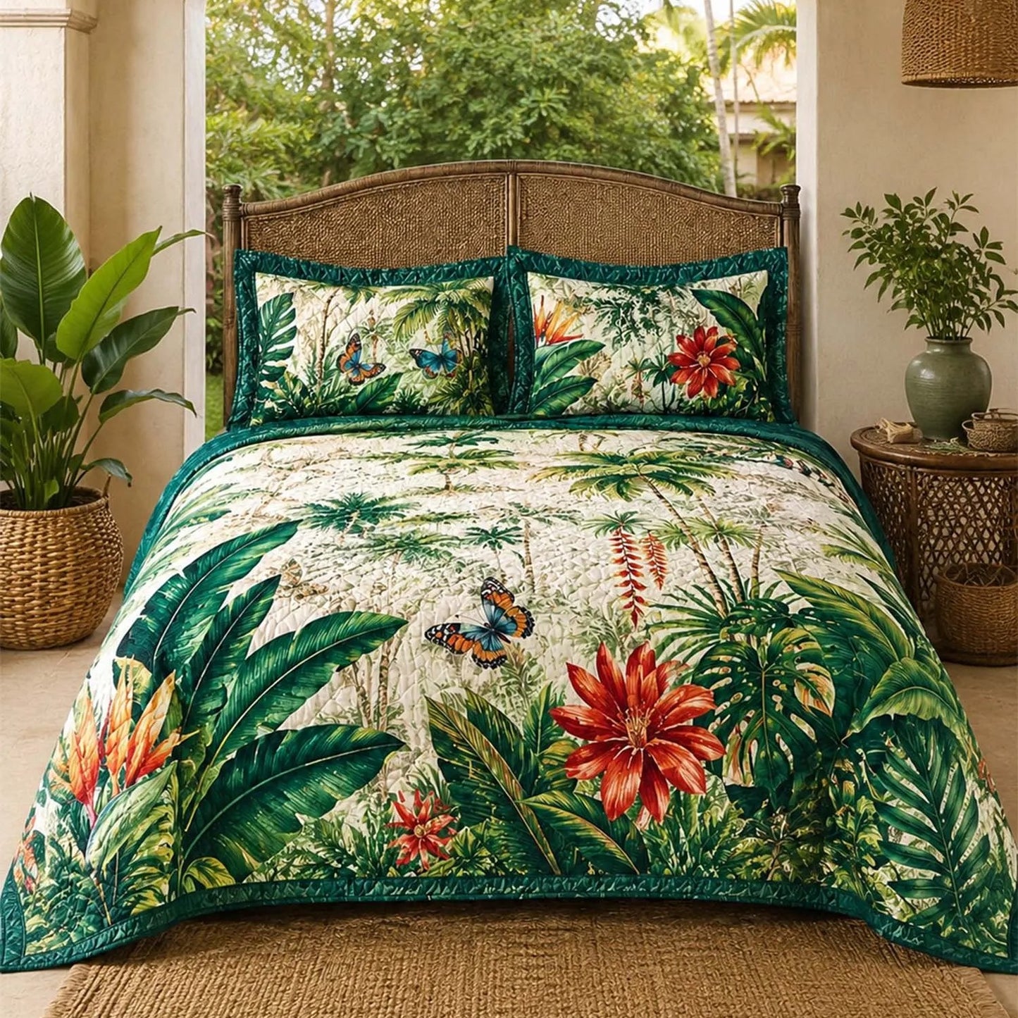 Tropical Botanical Quilted Bedding Set