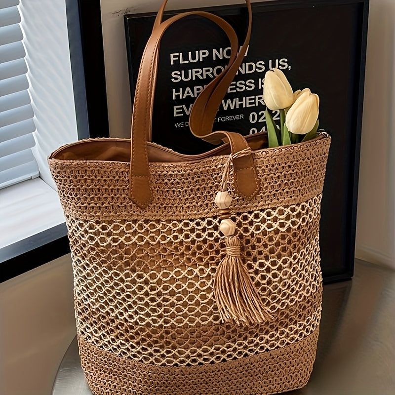 Straw Beach Woven Tote Bag