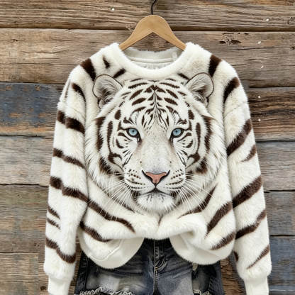 Classy White Tiger Cozy Plush Sweatshirt