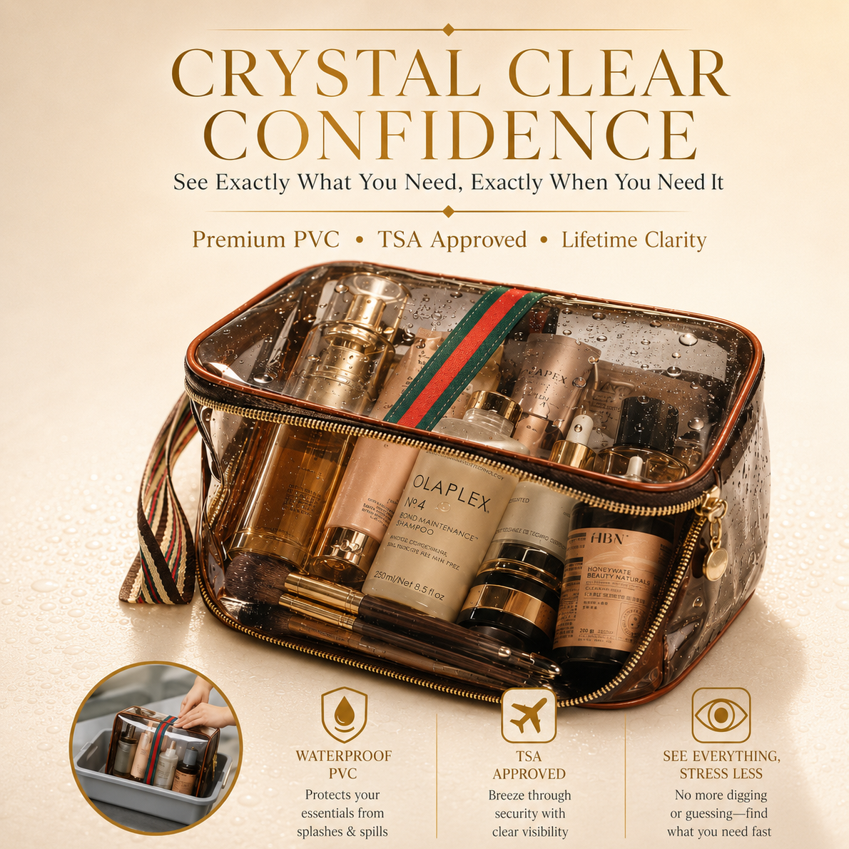 Vintage Clear Cosmetic Waterproof Transparent Toiletry Bag