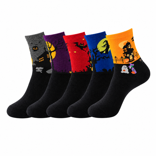 Halloween Ghost Pumpkin Animal Face Socks 5 Pairs