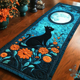 Black Cat Teal Quilted Table Runner