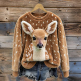 Cute Deer & Deer Fur Pattern Cozy Plush Sweatshirt
